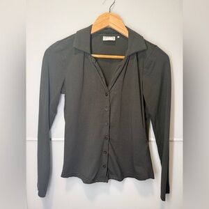 Frank & Oak Dark Cotton + Modal & Tencel Green Button Down Shirt